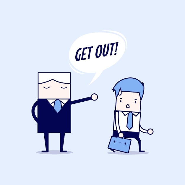 Angry boss firing employee Layoff concept Cartoon character thin line style vector