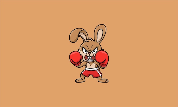 Angry boxing rabbit in red gloves ready to fight