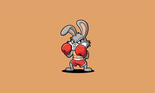 Angry boxing rabbit in red gloves ready to fight