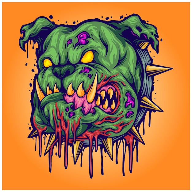 Angry bulldog zombie head illustration