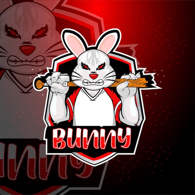 Angry bunny with bat esport mascot logo design