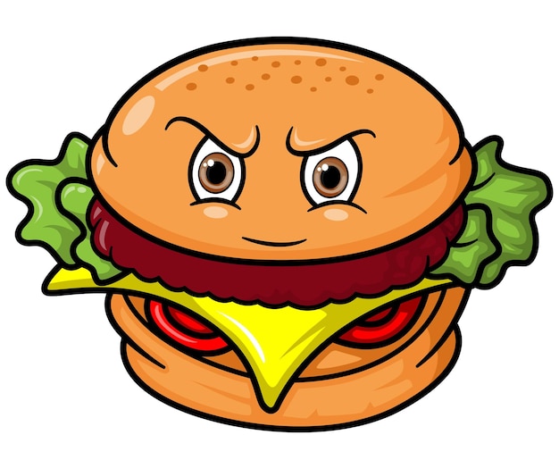 Angry burger cartoon mascot character