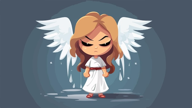 Vector angry cartoon angel girl character in 2d flat style