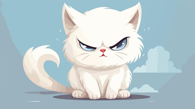 Angry Cartoon Angel Kitten in Flat Style