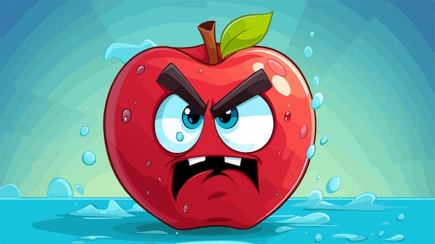 Vector angry cartoon apple illustration for design projects