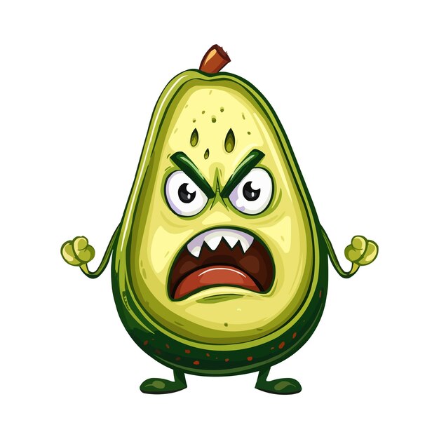 Vector angry cartoon avocado on white background vector