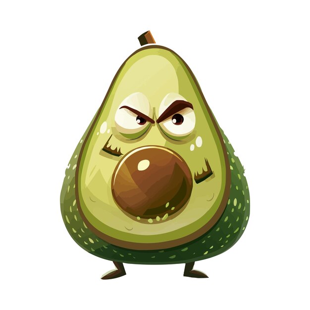 Vector angry cartoon avocado on white background vector