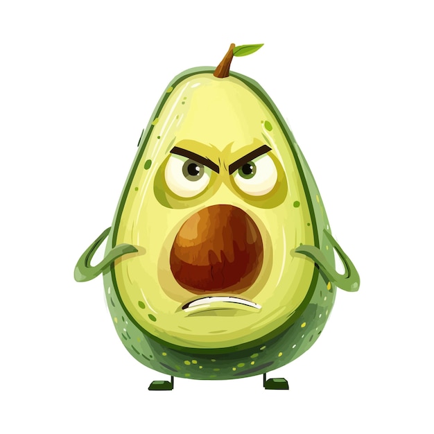 Vector angry cartoon avocado on white background vector