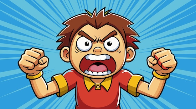 Angry Cartoon Boy Clenching Fists With Intense Expression