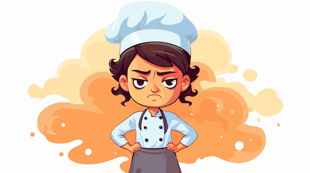 Vector angry cartoon chef girl character illustration chef kid looking frustrated in flat design style