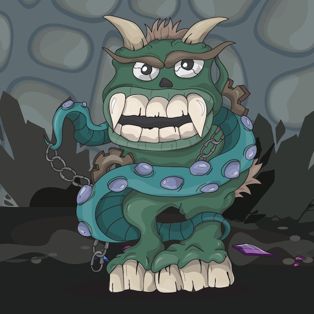 Angry cartoon dark monster underground -Vector illustration