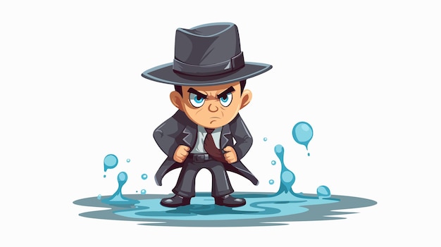 Angry Cartoon Detective Character in 2D Flat Style