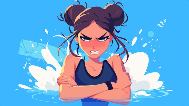 Vector angry cartoon fitness woman in 2d flat style