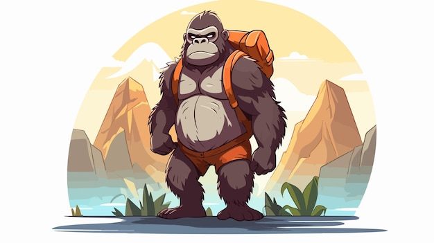 Angry Cartoon Hiker Gorilla Illustration