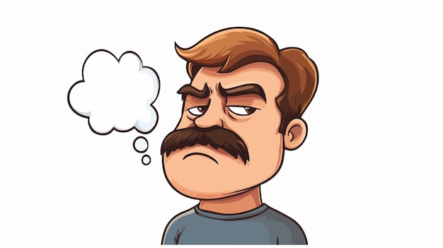 Angry Cartoon Man with Mustache and Thought Bubble