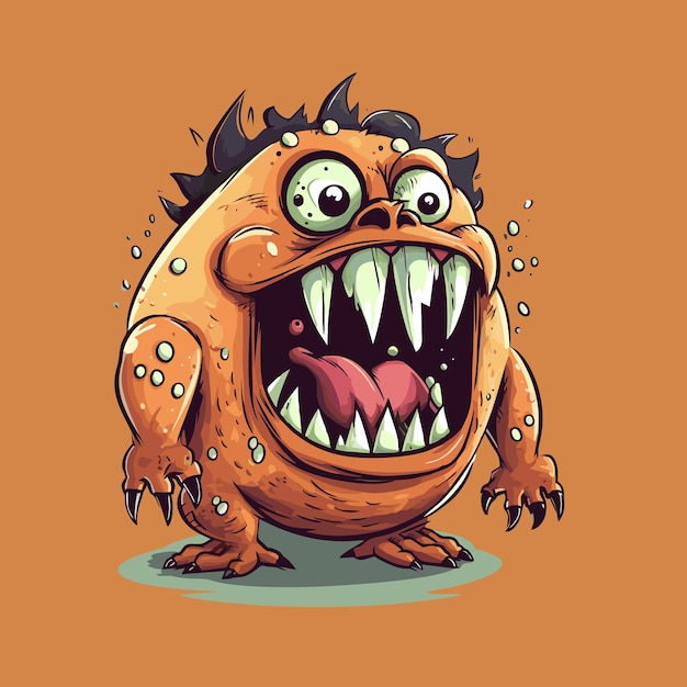 Angry cartoon monster Vector illustration isolated on a orange background