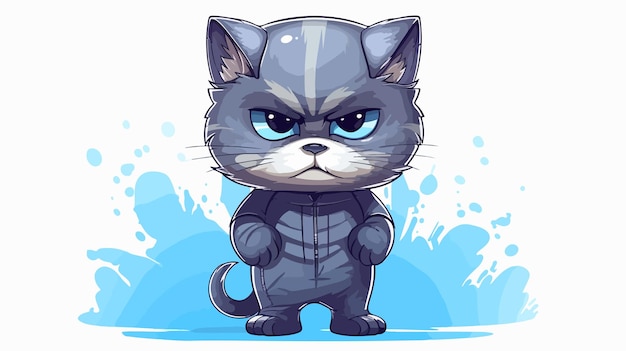 Angry Cartoon Race Car Driver Kitten Playful and Unique Illustration