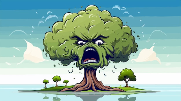 Vector angry cartoon tree illustration a 2d concept of emotional woodland tree