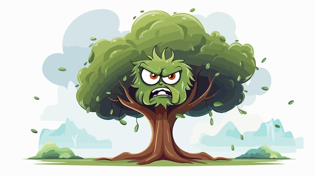 Vector angry cartoon tree illustration a 2d concept of emotional woodland tree