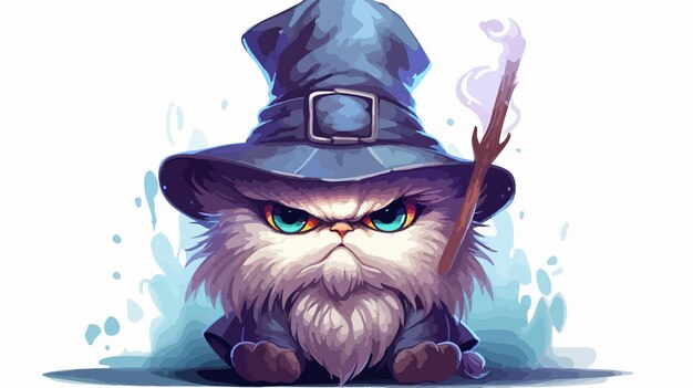 Angry Cartoon Wizard Kitten in Flat Design