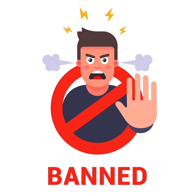 An angry character prohibits and shows a stop sign. flat   illustration.