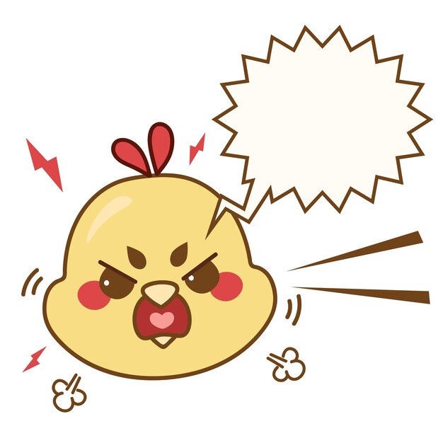 Vector angry chicken bird head in kawaii cartoon style hand drawn animal with bubble speech