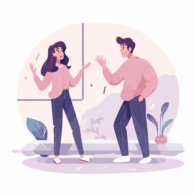 Vector angry couple quarreling in flat vector illustration