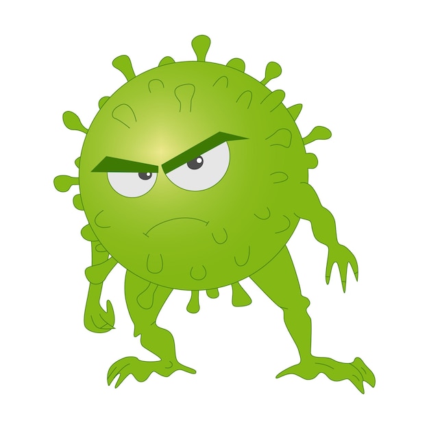 Angry covid virus Green cartoon virus character Vector stock illustration