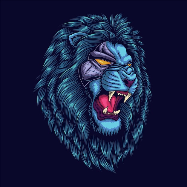 Angry cyborg lion head vector illustration