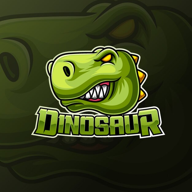 Angry dinosaur head mascot e sport logo design