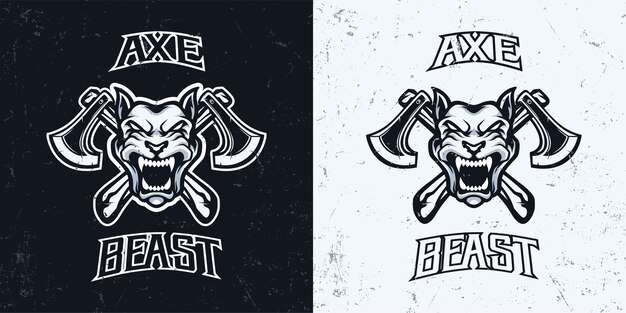 angry dog head with axe mascot esport game logo illustration