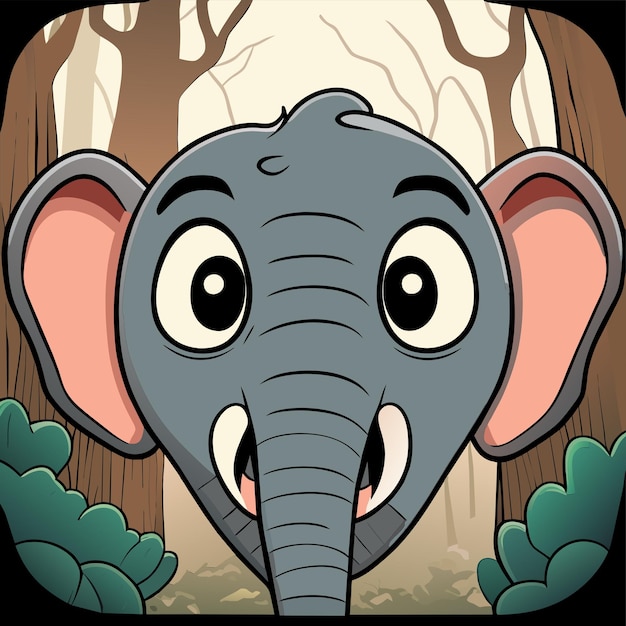 Angry elephant close up in madera foggy forest hand drawn isolated illustration