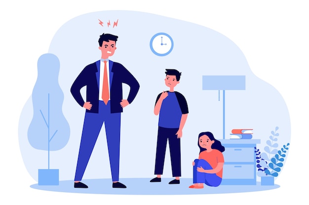 Angry father scolding his children in flat design