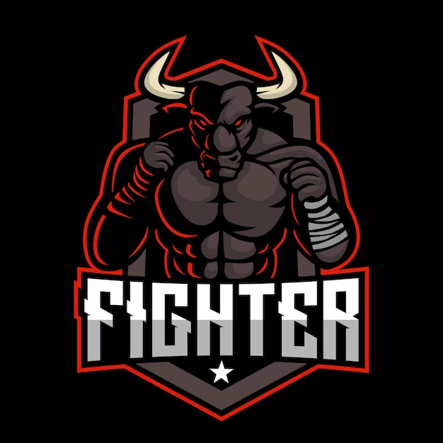 Angry fighter bull mascot gaming logo design