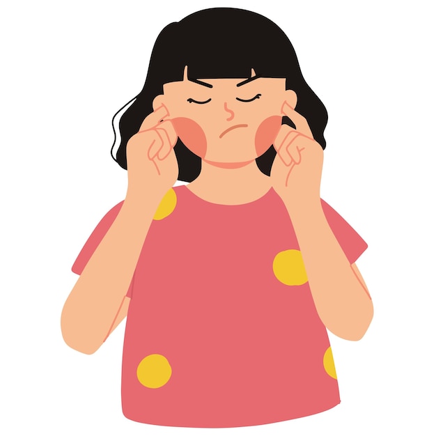 Angry girl kid covering his ears illustration