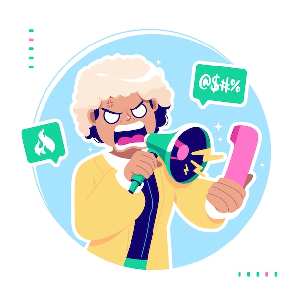 angry girl screaming on telephone illustration