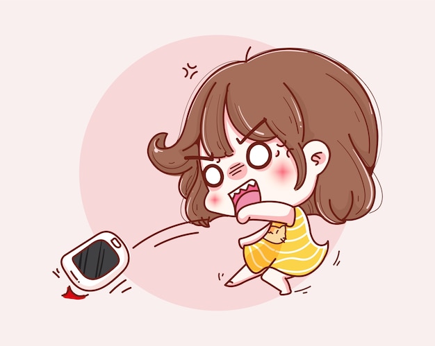 Angry girl throwing the phone and character design.