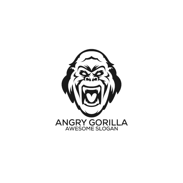 angry gorilla logo design line art