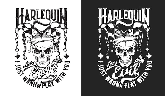 Angry harlequin skull sketch tshirt print