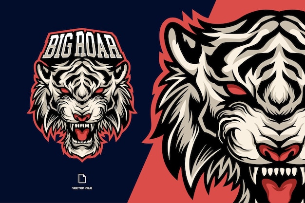 angry head white tiger mascot esport logo