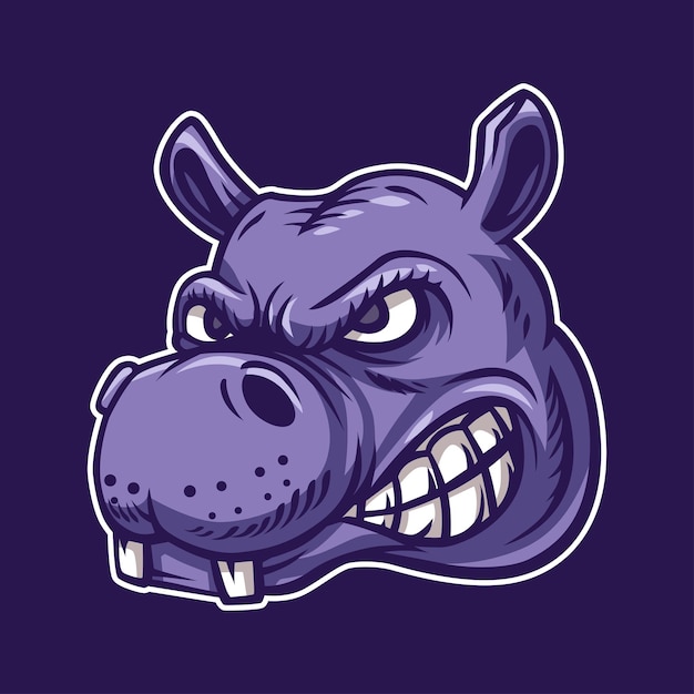 Angry Hippo Head Cartoon Illustration