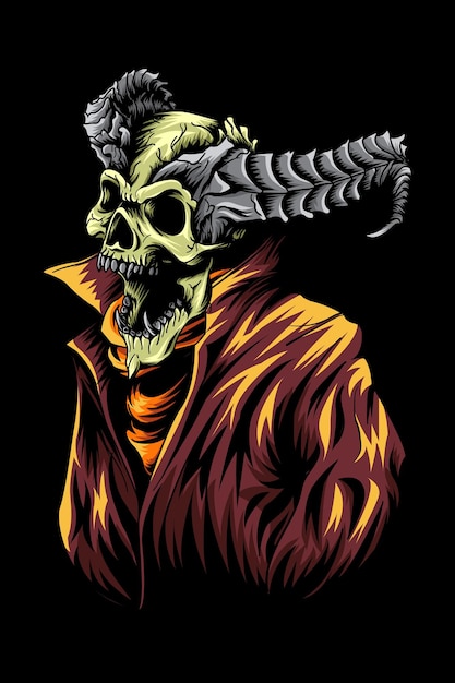 Angry horned skull vector illustration