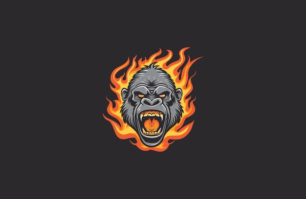 Vector angry kong on fire vector illustration logo or shirt design