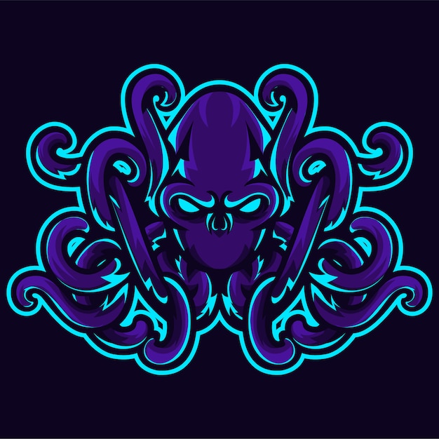 Angry Kraken Octopus Head Tentacle Logo Template