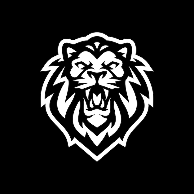 Angry lion head mascot logo design. Vector illustration on dark background