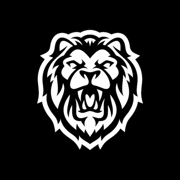 Angry lion head mascot logo design. Vector illustration on dark background