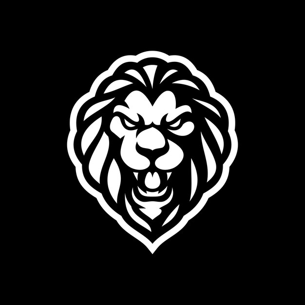 Vector angry lion line art logo design. lion head hair mane crest vector icon on dark background