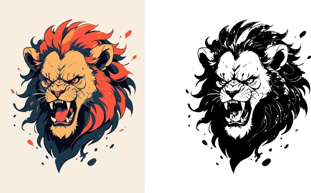 Vector angry lion vector black and white