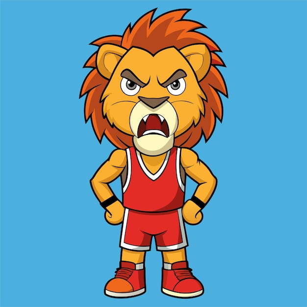 Vector an angry lion with a red jersey on his head