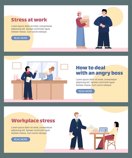 Angry male boss shouting on employees in business office a vector illustrations